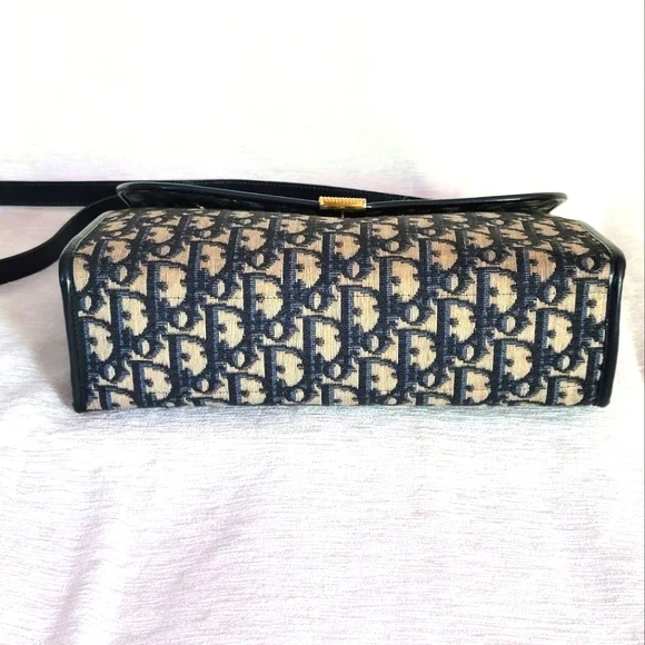 Auth 💞Christian Dior Vintage Navy Jacquard Shoulder Bag W/Adjustable Strap - Picture 4 of 14